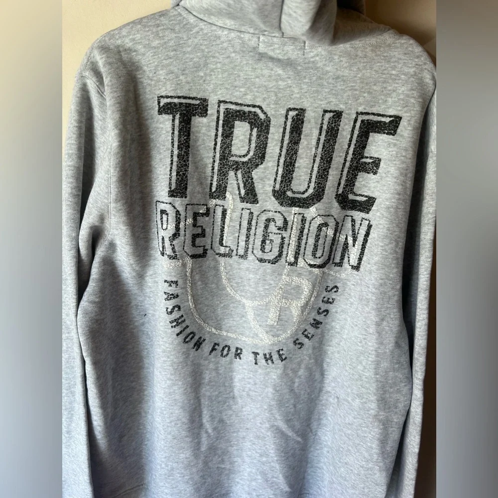 New Mens True Religion L Hooded Sweatshirt Gray Hoodie Zip‎ Up Jacket
